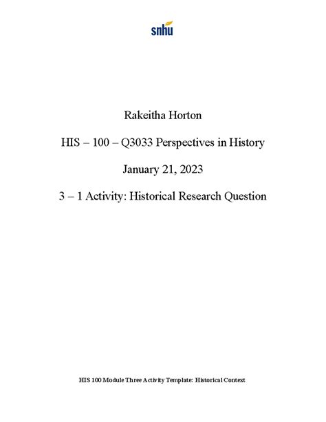 3-1 Activity Examining Historical Context - Rakeitha Horton HIS – 100