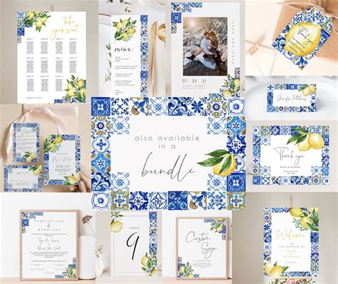 Lemon Bridal Shower Favor Tags Template Italian Blue Tiles Etsy