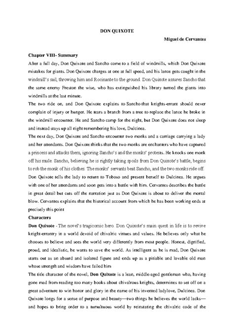 Module 3 Novel - Dghfh - DON QUIXOTE Miguel de Cervantes Chapter VIII