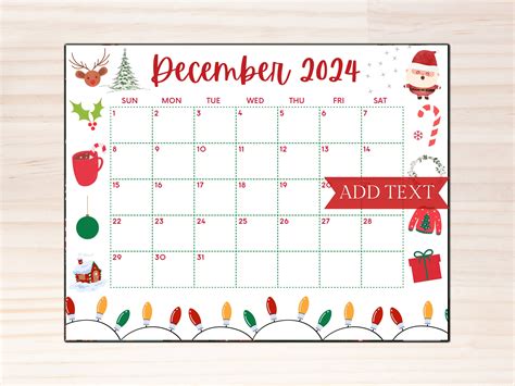 PRINTABLE December Calendar, Christmas Calendar, Holiday Calendar ...