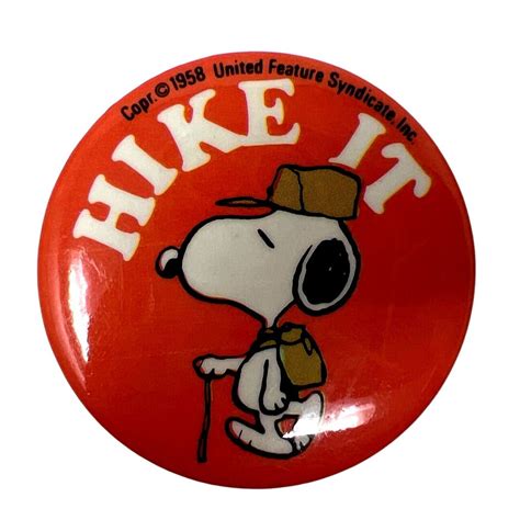 Vintage 1958 Snoopy Hike It Pinback Button Peanuts Character