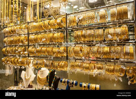 Gold Jewelry In The Deira Gold Souk Market Dubai United Arab Emirates