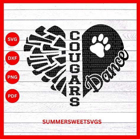 Dancer Svg Dxf Png Pom Pom Svg Heart Dance Squad Cougars Svg Cricut