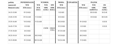 Plan Zaje Zbiorowych Rok Szkolny Pa Stwowa Szko A Muzyczna