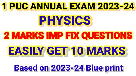 1 Puc Physics 2 Marks Imp Questions For Annual Exam 2023 24 YouTube