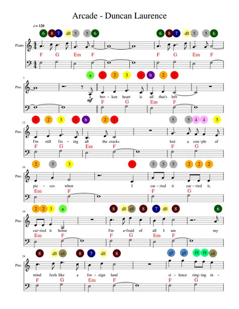 Arcade Duncan Laurence Piano Number Coloursystem Sheet Easygoed 2 Sheet