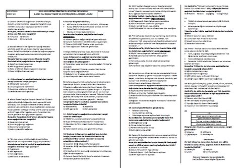 2021 2022 T C İnkılap Tarihi 2 Dönem 1 Yazılı Test Sosyal