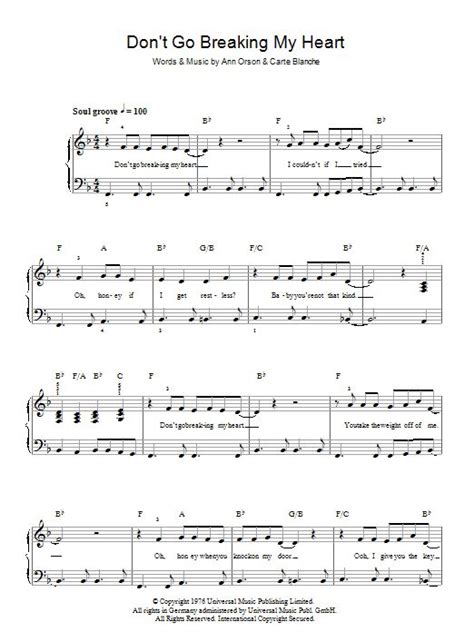 Dont Go Breaking My Heart Sheet Music