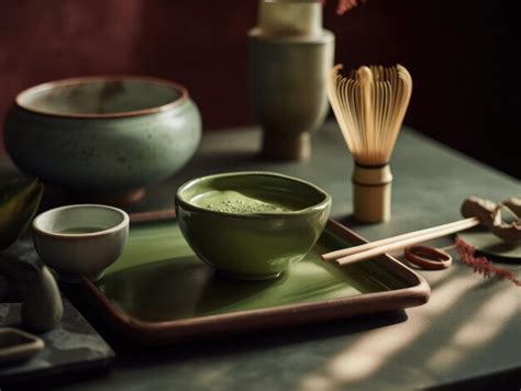 Premium Photo | Organic matcha green tea ceremony on table generative ai