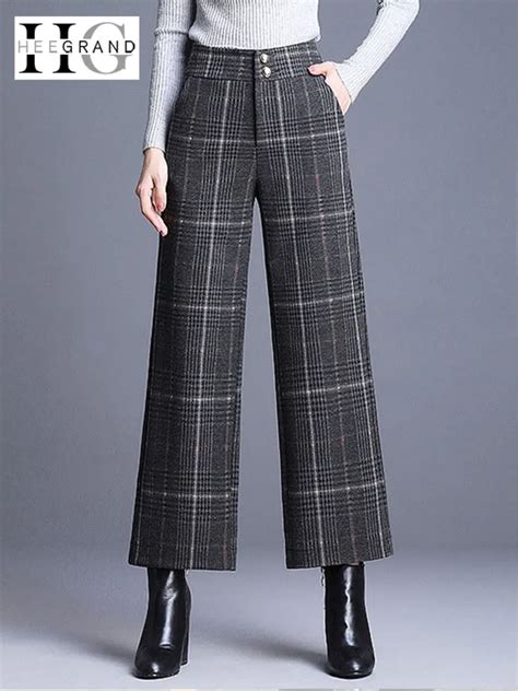 Hee Grand Plaid Wool Trousers Women 2018 Winter Ol Ankle Length Pants