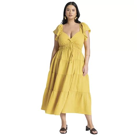 Eloquii Womens Plus Size Ruffled Tiered Maxi Dress