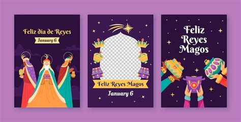 Free Vector Flat Greeting Cards Collection For Reyes Magos