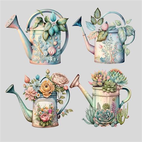 Watercolor Floral Watering Can Garden Clipart Watercolor Etsy