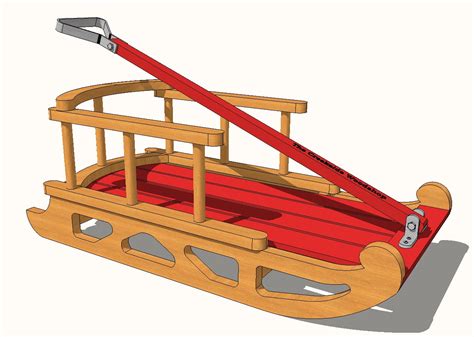 Wooden children snow sled 3d cad drawing details skp file - Cadbull