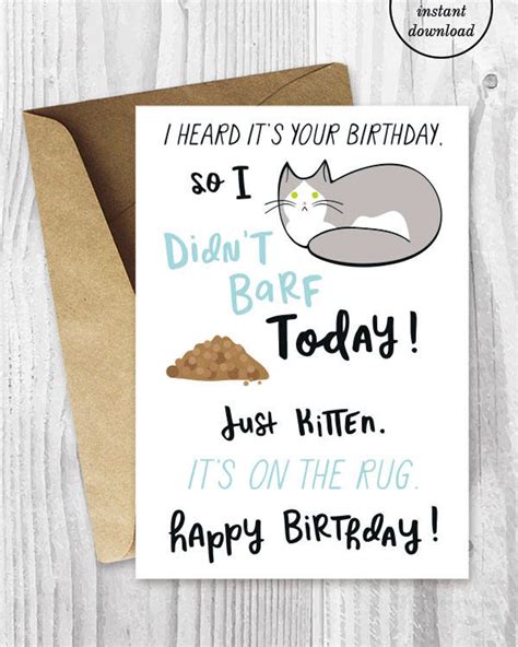 Funny Birthday Printable Cards, Funny Cat Birthday Cards, Grey and ...