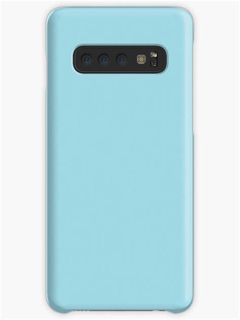 A Light Blue Samsung Phone Case With The Back Side Facing Up To Show The Camera