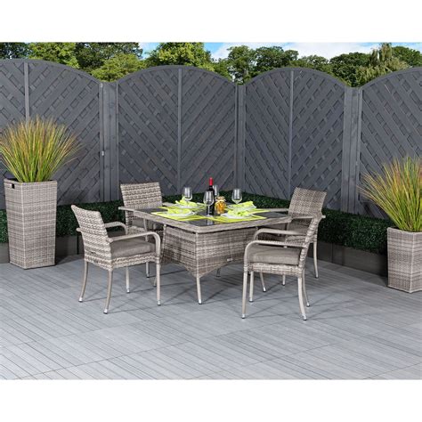 4 Seat Rattan Garden Dining Set With Square Dining Table In Grey Roma Rattan Direct By