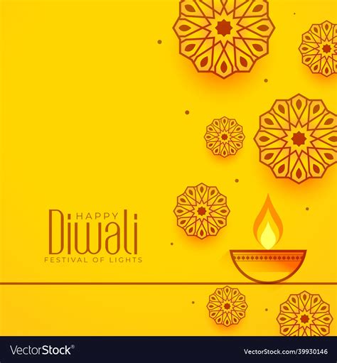 Happy Diwali Yellow Decorative Background Vector Image