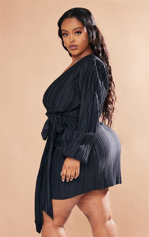 Plus Black Plisse Wrap Front Bodycon Dress Plus Size Prettylittlething