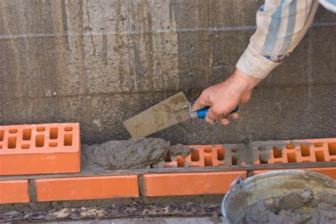 bricklaying stock image image  cement bricklaying