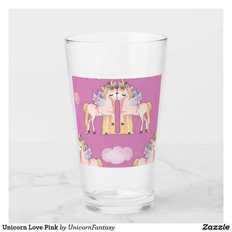 A Glass With Unicorns And Hearts On It