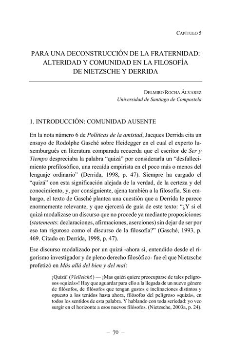 Pdf Para Una Deconstrucci N De La Fraternidad Alteridad Y Comunidad