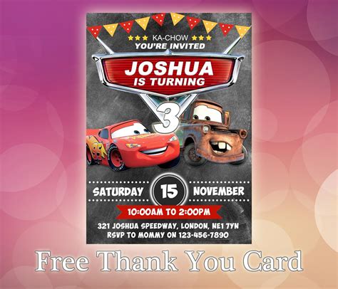 Disney Cars Invitations / Disney Cars Birthday Invitation / | Etsy