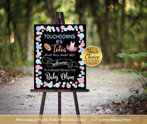 Touchdowns Or Tutus Gender Reveal Welcome Sign Printable Pink And Blue