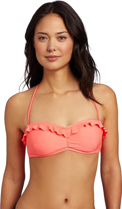 Amazon Shoshanna Women S Solid Neon Coral Ruffle Bandeau Petite