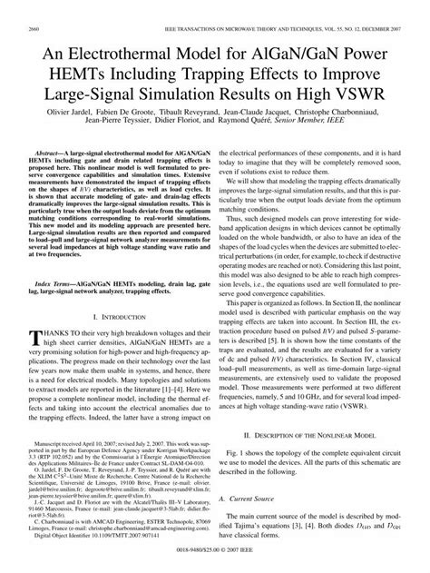 PDF An Electrothermal Model For AlGaN GaN Power HEMTs Including