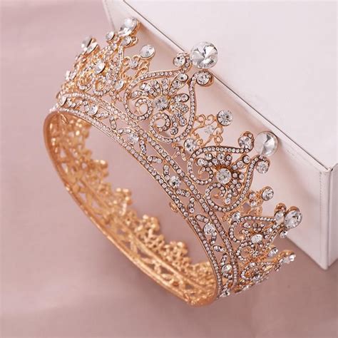 Trendy Wedding Crown Baroque Rhinestone Crystal Crown Headband Gold Cr