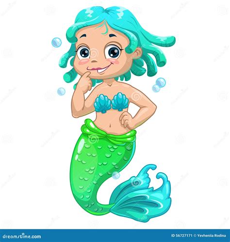 Cute Cartoon Mermaid Blue Hair Stock Illustration Image 56727171