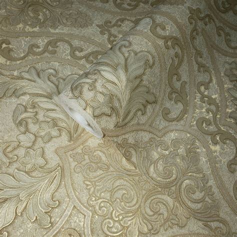 8564-05 Wallpaper Victorian Large Vintage Damask Yellow Gold Metallic ...