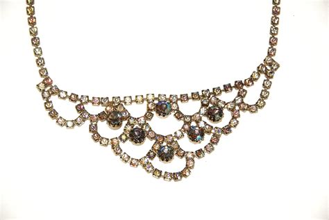 Vintage Rhinestone Necklace Elegant Ab Crystal Wedding Necklace Mid