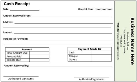 Payment Receipt Template Printable Samples