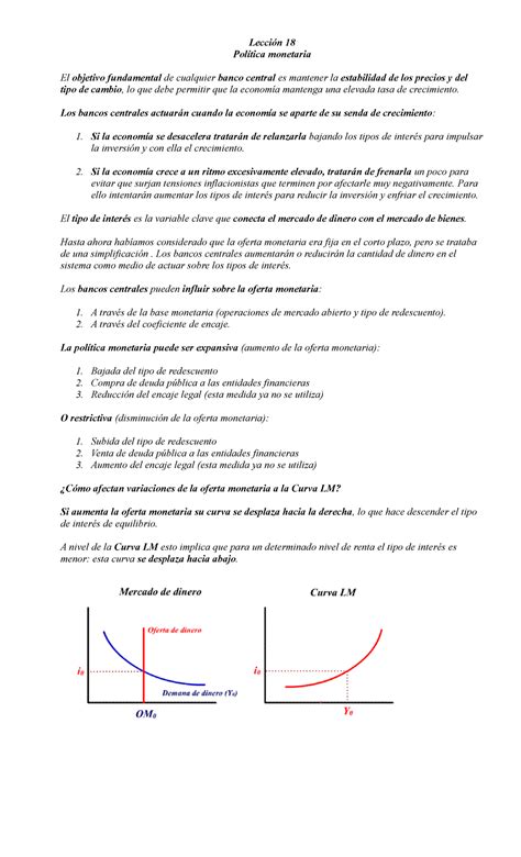 Lección 18 Política monetaria - Lección 18 Política monetaria El