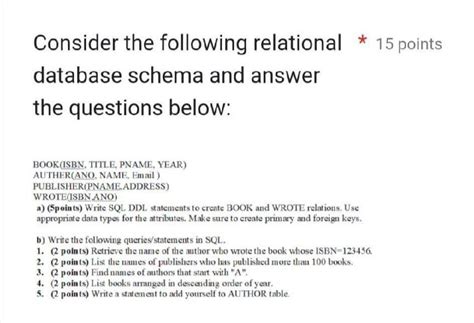 Solved Consider The Following Relational 15 Points Da