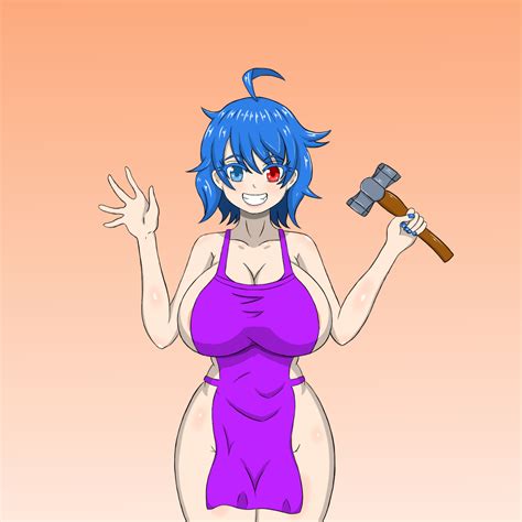 Rule 34 1girls Apron Arrashi Blue Eyes Blue Hair Breasts Female