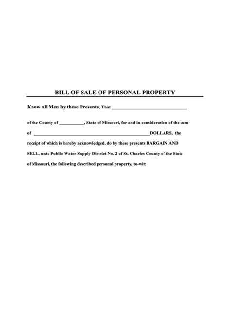 Bill Of Sale Of Personal Property Printable Pdf Download