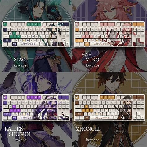 Genshin Impact Keycaps Keyboard Xiao Zhongli Raiden Shogun Yae Miko