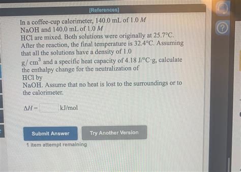 Solved Treferences] In A Coffee Cup Calorimeter 140 0 Ml Of