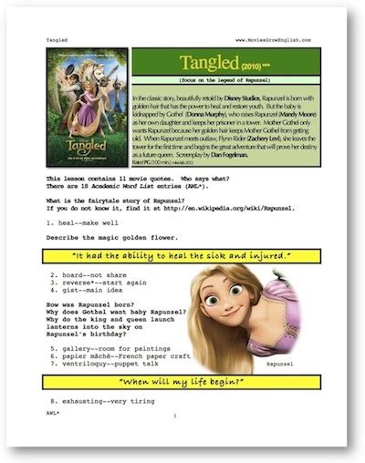 Movies Grow English Esl Movie Lesson Tangled