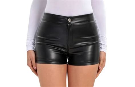 Womens Lambskin Leather Hot Pants Clubwear High Waist Stretch Fit Mini