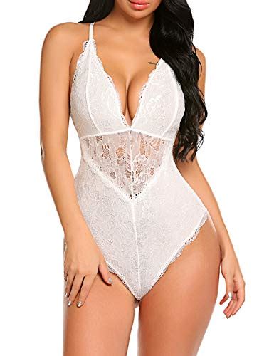 Avidlove Women Snap Crotch Lingerie Sexy Lace Bodysuit Deep V Teddy One