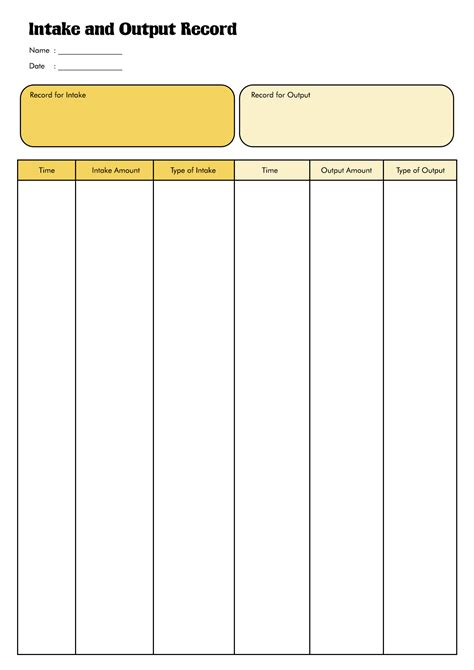 Intake And Output Worksheet Printable