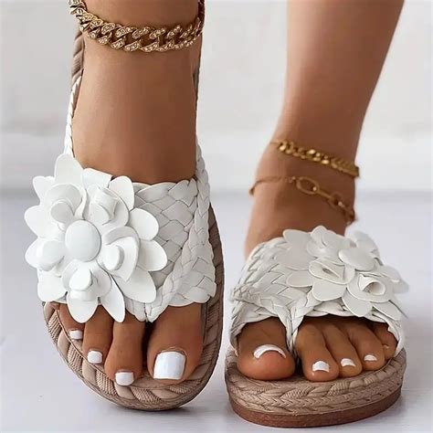 Damen Blume Flache Flip Flops Frau Sandalen Damen Hausschuhe Boho Stil