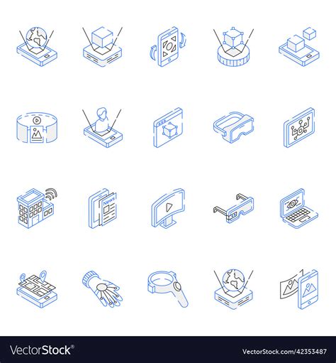 Isometric Outline Icons Of Virtual Reality Vector Image