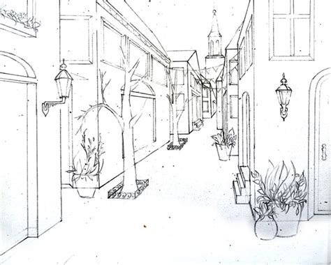 Single Point Perspective Drawing of a Street - Happy Family Art