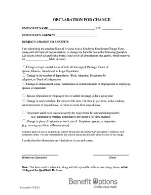 Fillable Online Hr Az Declaration For Change Form Hr Arizona Hr Az