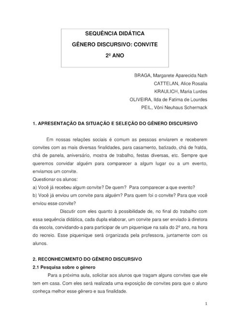 PDF SEQUÊNCIA DIDÁTICA GÊNERO DISCURSIVO CONVITE 2º ANO 2018